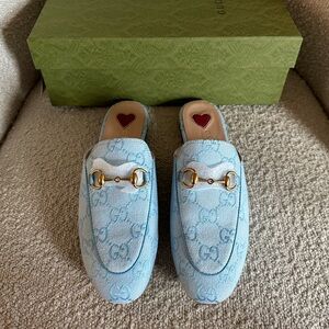 Gucci Light Blue Princetown Loafers